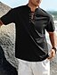 abordables Vacances-Homme Chemise Chemise en lin Chemise Décontractée Chemise de Plage Uni Vacances Hawaïen Noir Blanche Bleu Marron Manche Courte Col montant Printemps &amp; Été Vêtement Tenue Basique