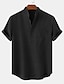 voordelige Katoenen linnen shirt-Voor heren linnen overhemd Normaal shirt Zwart Wit Geel Korte mouw Effen Henley Lente zomer Hawaii Feestdagen Kleding Voorvak