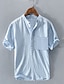 זול חולצת פשתן כותנה-בגדי ריקוד גברים חולצת פשתן חולצת קיץ חולצת חוף לבן כחול רויאל פול שרוולים קצרים אחיד עומד קיץ קזו&#039;אל יומי ביגוד