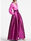 Χαμηλού Κόστους Βραδινά Φορέματα-βραδινό φόρεμα σε γραμμή φόρεμα για πάρτι κομψό επίσημο φόρεμα για καλεσμένους γάμου κοντό μανίκι v ζώνη στο λαιμό / σατέν σατέν με πιέτες 2024