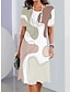 cheap Print Dresses-Women&#039;s Geometric Color Block Print Crew Neck Mini Dress Daily Short Sleeve Summer Spring