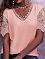 preiswerte Basic-Damenoberteile-Damen T Shirt Glatt Casual Täglich Wochenende Ausgeschnitten Spitzenbesatz Rosa Kurzarm Elegant Modisch Basic V Ausschnitt
