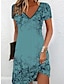 cheap Print Dresses-Women&#039;s Casual Dress Leaf Print V Neck Mini Dress Daily Vacation Short Sleeve Summer Spring
