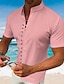 Χαμηλού Κόστους ανδρικό πουκάμισο με κουμπιά-Ανδρικά Πουκάμισο Πουκάμισο με κουμπιά Casual πουκάμισο Καλοκαιρινό πουκάμισο Πουκάμισο παραλίας Μαύρο Λευκό Ανθισμένο Ροζ Μπλε Πράσινο του τριφυλλιού Κοντομάνικο Σκέτο Όρθιος Γιακάς