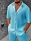 voordelige casual herenoverhemden-Voor heren Overhemd 2-delig Overhemdset Normaal shirt Wit blauw Korte Mouw Effen Revers Straat Vakantie Standaard Kleding Modieus Vrije tijd