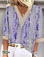 abordables Blusas y camisas de mujer-Mujer Camisa Camisa de encaje Blusa Graphic Estampado Ajuste de encaje Casual Básico Manga 3/4 Escote en Pico Amarillo