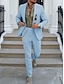 cheap Linen Suits-Sky Blue Men&#039;s Summer Linen Suits Beach Wedding 2 Piece Solid Colored Tailored Fit Single Breasted One-Button 2024