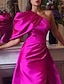 Χαμηλού Κόστους Βραδινά Φορέματα-Τρομπέτα / Γοργόνα Βραδινά φορέματα Σέξι Φόρεμα Φθινόπωρο Ουρά μέτριου μήκους Αμάνικο Ένας Ώμος Φθινοπωρινή γαμήλια δεξίωση Σατέν με Πιασίματα Φόρεμα 2024