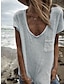 abordables Camisetas de mujer-Mujer Camiseta Plano Casual Fin de semana Bolsillo Blanco Manga Corta Básico Escote en Pico