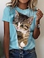 billiga T-shirts för damer-Dam T-shirt Katt 3D Dagligen Helgen Mönster Custom Print Kortärmad Grundläggande Rund hals