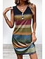 رخيصةأون فساتين منقوشة-نسائي فستان تصميم تانك ألوان متناوبة أزرار طباعة V رقبة فستان ميدي بدون كم الصيف