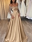 cheap Evening Dresses-Ball Gown Party Dress Evening Gown Party Dress Hot Dress Engagement Wedding Reception Sweep / Brush Train 3/4 Length Sleeve Off Shoulder Satin with Sequin 2024