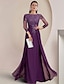 cheap Mother of the Bride Dresses-Sheath / Column Mother of the Bride Dress With Overskirts Formal Wedding Guest Elegant Sequin Scoop Neck Floor Length Chiffon Lace 3/4 Sleeve with Appliques Sparkle &amp; Shine 2024