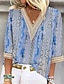 preiswerte Blusen und Hemden für Damen-Damen Hemd Spitzenhemd Bluse Graphic Casual Bedruckt Spitzenbesatz Gelb 3/4 Ärmel Basic V Ausschnitt