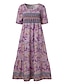 cheap Print Dresses-Women&#039;s A Line Dress Floral Ruched Print Crew Neck Midi Dress Daily Date 3/4 Length Sleeve Summer Spring