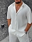 baratos camisas masculinas casuais-Homens Camisa Social 2 Peças Conjunto de camisa Camisa casual Branco Azul Manga Curta Tecido Lapela Rua Férias Básico Roupa Moda Lazer