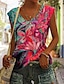 billige Tanks og camisole til kvinner-Dame Singleter Blomstret Trykt mønster Avslappet Ferie Grunnleggende Ermeløs V-hals Rød