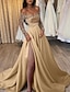 cheap Evening Dresses-Ball Gown Evening Gown Sexy Dress Black Tie Gala Wedding Reception Sweep / Brush Train Half Sleeve Off Shoulder Satin with Sequin 2024