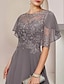 cheap Mother of the Bride Dresses-A-Line Mother of the Bride Dress Formal Wedding Guest Elegant Scoop Neck Asymmetrical Tea Length Chiffon Lace Half Sleeve with Beading Appliques 2024