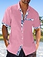 levne Bavlněné lněné košile-Pánské plátěná košile Košile pro volný čas Letní košile Plážová košile Černá Bílá Světlá růžová Krátký rukáv Bez vzoru Klopa Jaro léto Havajské Dovolená Oblečení Přední kapsa
