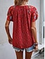 baratos Tops básicos de mulher-Camisa Social camisa Boho Blusa Mulheres Preto Vermelho Azul Floral Cordões Imprimir Casual Feriado Moda Decote V Normal S