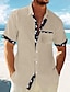 baratos Camisa Algodão Linho-Homens camisa de linho camisa de verão camisa de praia Branco Azul Verde Manga Curta Listrado Lapela Primavera Verão Havaiana Feriado Roupa Básico