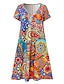 cheap Midi Dresses-Women&#039;s Casual Dress T Shirt Dress Tee Dress Ethnic Dress Mini Dress Red Dusty Blue Rainbow Short Sleeve Floral Print Summer Spring Deep V Vacation 2023 S M L XL 2XL 3XL