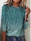 cheap Women&#039;s T-shirts-Women&#039;s T shirt Tee Floral Print Holiday Weekend Elegant Fashion Basic Long Sleeve Round Neck Blue Fall &amp; Winter