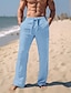 cheap Linen Pants-Men&#039;s Linen Pants Trousers Summer Pants Beach Pants Drawstring Elastic Waist Straight Leg Plain Comfort Breathable Casual Daily Holiday Linen / Cotton Blend Fashion Classic Style Black White