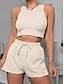 Χαμηλού Κόστους Γυναικεία Loungewear-γυναικεία πλεκτά σετ σαλονιών με βάφλα 2 τμχ καθαρό χρώμα αμάνικο crop top και τσέπη με κορδόνι ψηλόμεσο σορτς μόδα άνεση απαλό ραντεβού στο δρόμο διακοπές καλοκαίρι άνοιξη μαύρο λευκό