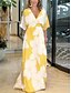 cheap Print Dresses-Women&#039;s Chiffon A Line Dress Floral Print V Neck Maxi long Dress Daily Date Half Sleeve Summer Spring