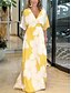 abordables Robes à motifs-Femme Mousseline de soie Robe Trapèze Floral Imprimer Col V Robe longue maxi du quotidien Vacances Demi Manches Eté Printemps