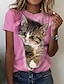 levne Dámská trička-Dámské Tričko Kočka 3D Tisk Denní Víkend Základní Krátký rukáv Kulatý Světlá růžová
