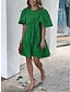 Χαμηλού Κόστους Πάρτι Φορέματα-Γυναικεία Φόρεμα για πάρτυ Κοκτέιλ Φόρεμα Πράσινο φόρεμα Βαμβάκι Σουρωτά Στρογγυλή Ψηλή Λαιμόκοψη Φουσκωτό Μανίκι Κοντομάνικο Μίνι φόρεμα Πράσινο του τριφυλλιού Καλοκαίρι Άνοιξη