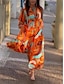 cheap Print Dresses-Women&#039;s Chiffon Geometric Color Block Print Split Neck Maxi long Dress Long Sleeve Summer Spring