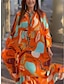cheap Print Dresses-Women&#039;s Chiffon Geometric Color Block Print Split Neck Maxi long Dress Long Sleeve Summer Spring