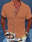 billige skjorte med knapper til mænd-Herre Skjorte Button Up skjorte Casual skjorte Sommer skjorte Strandtrøje Sort Hvid Lyserød Blå Orange Kortærmet Vanlig Høj krave Daglig Ferierejse Tøj Mode Afslappet Bekvem