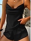 cheap Women&#039;s Sleepwear-Women&#039;s Pajamas Pajama Top and Pant Sets Pure Color Simple Hot Casual Home Daily Bed Satin Breathable Straps Sleeveless Strap Top Shorts Backless Summer Spring Black Champagne