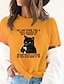billige T-skjorter til kvinner-Dame T skjorte 100 % bomull Grafisk Katt Bokstaver Daglig Ut på byen Helg Trykt mønster Hvit Kortermet Grunnleggende Rund hals