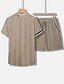billiga Set med herr-T-shirts-Herr Midjeshorts med t-shirt och dragsko 2 delar outfits Kort ärm Rund halsringning Sommar Randig Mode Sport Ledigt 2 st Randig trim Semester Dagliga kläder Sportkläder Svart Rodnande Rosa Kaki Topp