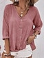 ieftine Bluze simple pentru femei-Pentru femei Cămașă Bumbac In Casual Zilnic Buton Piersică Manșon Lung Solid De Bază În V Vară Primăvară