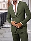 cheap Linen Suits-Green Men&#039;s Linen Linen Suits Beach Wedding Summer Suits Solid Colored 2 Piece Tailored Fit Single Breasted Two-buttons 2024