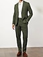 cheap Linen Suits-Green Men&#039;s Linen Linen Suits Beach Wedding Summer Suits Solid Colored 2 Piece Tailored Fit Single Breasted Two-buttons 2024