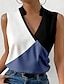 billige Tanktoppe og camisole til kvinder-Dame Tanktop Farveblok Trykt mønster Afslappet Elegant Mode Basale Uden ærmer V-hals Navyblå