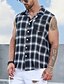 preiswerte Herrenhemd zum Knöpfen-Herren Hemd Sommerhemd Lässiges Hemd Strandhemd Knopfhemd Karierte Hemden Schwarz Ärmellos Plaid / Karomuster Kargen Urlaub Täglich Vordertasche Bekleidung Baumwolle Baumwollmischung Modisch