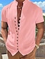 cheap Cotton Linen Shirt-Men&#039;s Linen Shirt Summer Shirt Beach Shirt Black White Pink Short Sleeve Plain Stand Collar Spring &amp; Summer Hawaiian Holiday Clothing Apparel Basic