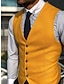 cheap Vests-Men&#039;s Tweed Casual Business Vests Lightweight Waistcoat Solid Color Tailored Fit V Neck Single Breasted Five-buttons Silver White Yellow 2024
