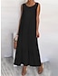 Χαμηλού Κόστους σχέδιο βαμβακερά &amp; λινά φορέματα-Γυναικεία Αμάνικο φόρεμα Κλιμακωτό φόρεμα Μακρύ φόρεμα Βαμβακερά λευκά είδη Βολάν στρίφωμα Μονόχρωμο Βασικό Διακοπές Στρογγυλή Ψηλή Λαιμόκοψη Αμάνικο Καλοκαίρι Μαύρο Λευκό