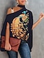 cheap Women&#039;s Blouses &amp; Shirts-Women&#039;s Shirt Blouse Floral Feather Leaves Cut Out Print Casual Holiday Elegant Vintage Fashion Cold Shoulder Short Sleeve Turtleneck High Neck Black