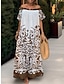 Χαμηλού Κόστους Print Φορέματα-Γυναικεία Φλοράλ Με Βολάν Κουρελού Ώμοι Έξω Μακρύ φόρεμα Βίντατζ Etnic Καθημερινά Διακοπές Μισό μανίκι Καλοκαίρι Άνοιξη